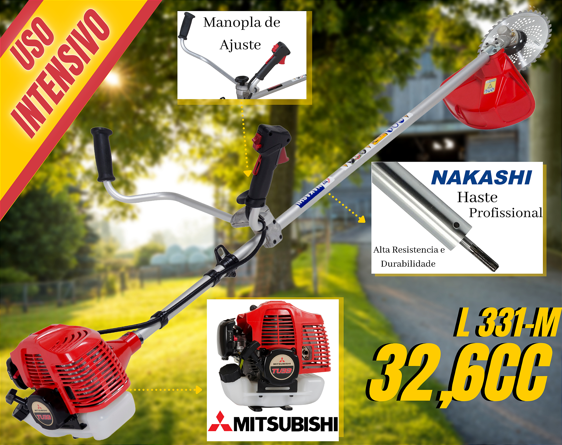 Roçadeira Profissional Nakashi L331M À Gasolina 32,6CC Com Motor